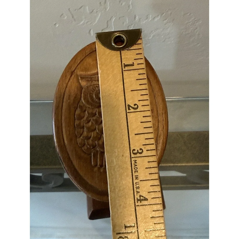 Vintage 1970s Wooden Owl Spring-Clip Desk Memo and Recipe Card Holder